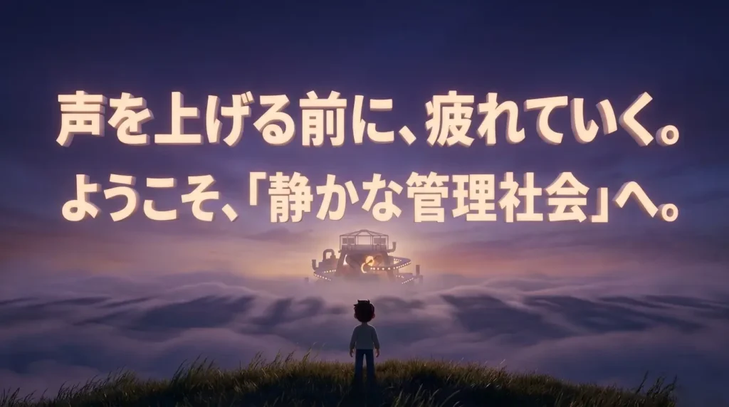 声を上げる前に疲れていく、静かな管理社会を表現した画像