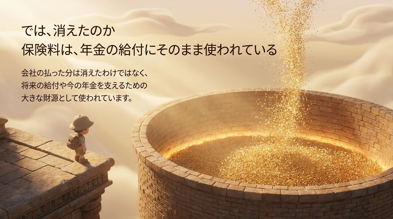 保険料は年金の給付にそのまま使われていることを示す画像