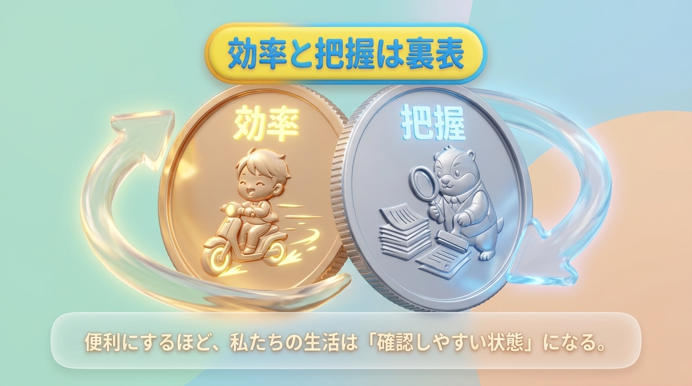 効率と把握は裏表であることを示す画像