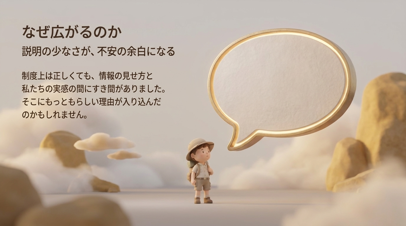 説明の少なさが不安の余白になることを示す画像