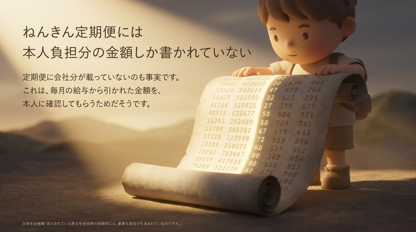 ねんきん定期便には本人負担分の金額しか書かれていないことを示す画像