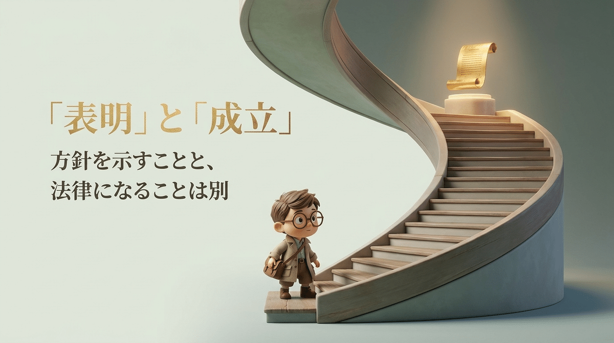 首相が方針を示すことと、法律として成立することは同じではありません。