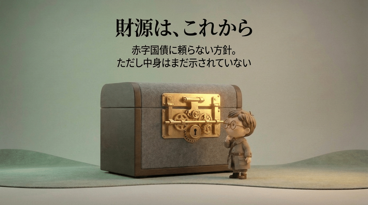 赤字国債に頼らない方針は示されましたが、具体的な財源の内訳はまだ示されていません。
