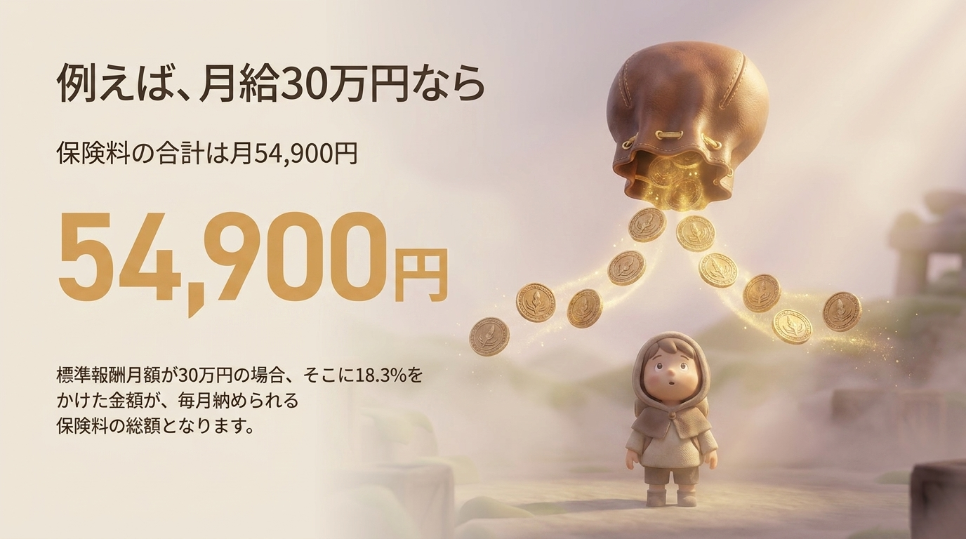 月給30万円なら保険料合計は月54,900円であることを示す画像