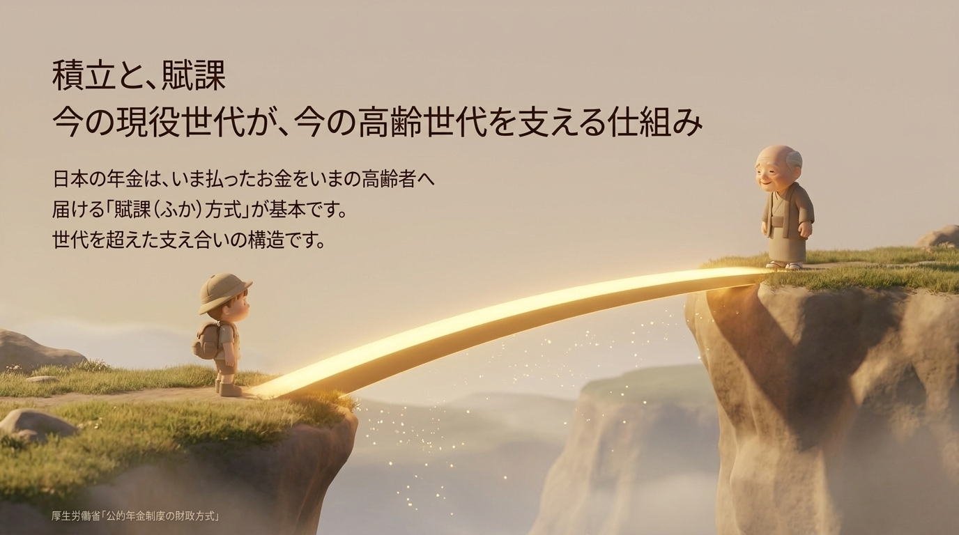 積立方式と賦課方式の違いを示す画像